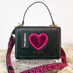 NWT Karl Lagerfeld Paris Simone Pink Heart Leather Satchel Convertible Crossbody